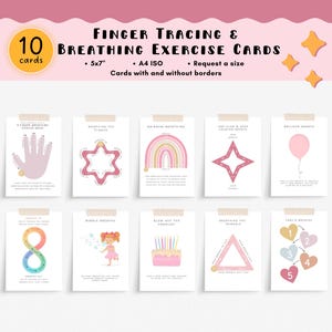 Finger Tracing and Breathing Exercise Calm Down Cards and Posters, Mindfulness Breathing Cards, Meditation Activity, Regulating Feelings