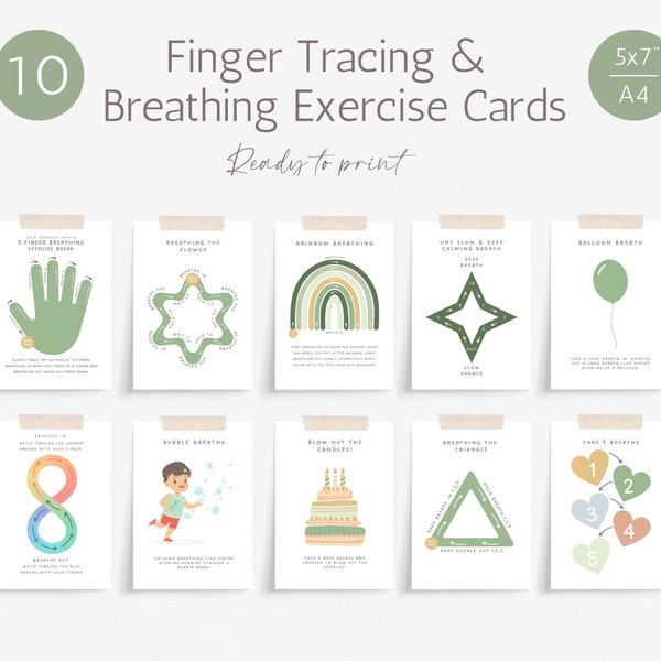Finger Tracing Flashcards and Breathing Exercise Calm Down Cards and Posters, Mindfulness Breathing Cards, Meditation Activity