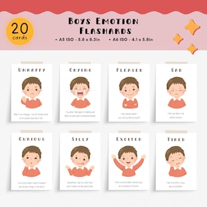 Cartes d'émotions pour garçons, ressources d'apprentissage préscolaire pour les tout-petits, TÉLÉCHARGEMENT NUMÉRIQUE