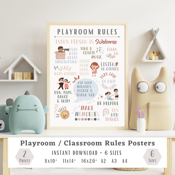 Playroom and Classroom Rules Posters - Classroom Decor, Homeschool Prints, Montessori, Playroom Decor, Alphabet poster