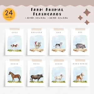 Farm Animal Printable Flashcards, Baby Animals, Montessori Flashcards, Pre-School Cards