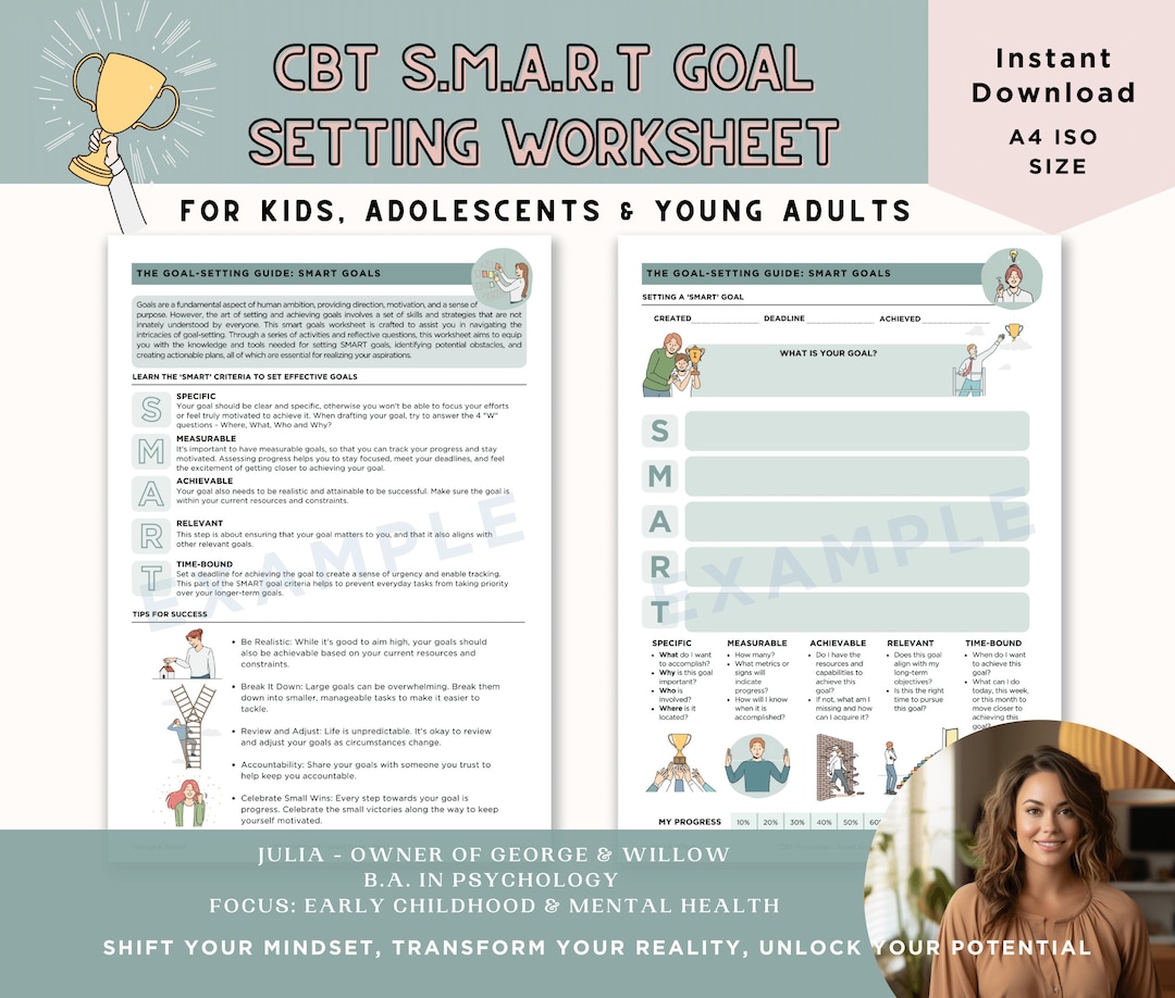 Goal Setting Template Worksheet for Adolescents and Young Adults, Goal ...