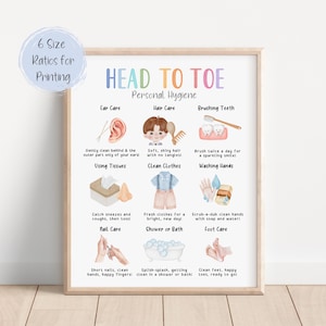 Poster persoonlijke hygiëne voor peuters en kinderen, dagelijks schema kinderen, verantwoordelijkheidstabel, direct downloaden