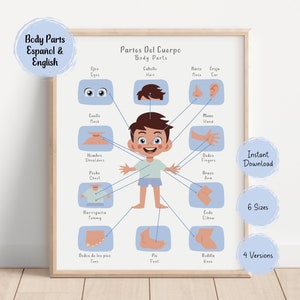 Bilingual Español and English Body Parts Educational Poster, Homeschool Printables, Digital Download, Instant Download