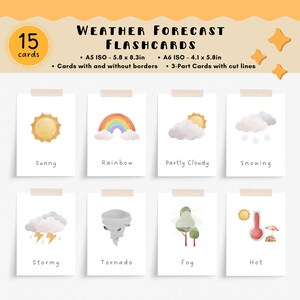 Druckbare Wetter-Karteikarten, Wetterkarte, Montessori-Materialien, Hausschulressourcen, digitaler Download