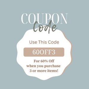 May include: A white coupon code graphic with a brown border. The text reads "COUPON Code" in white text. The code "600FF3" is displayed in a brown rectangle. The text below the code reads "Use This Code" and "For 60% Off when you purchase 3 or more items!"