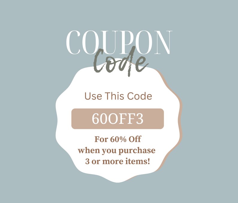 May include: A white coupon code graphic with a brown border. The text reads "COUPON Code" in white text. The code "600FF3" is displayed in a brown rectangle. The text below the code reads "Use This Code" and "For 60% Off when you purchase 3 or more items!"