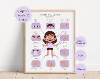 Bilingual Body Parts Poster: Spanish & English Learning (Digital Download)