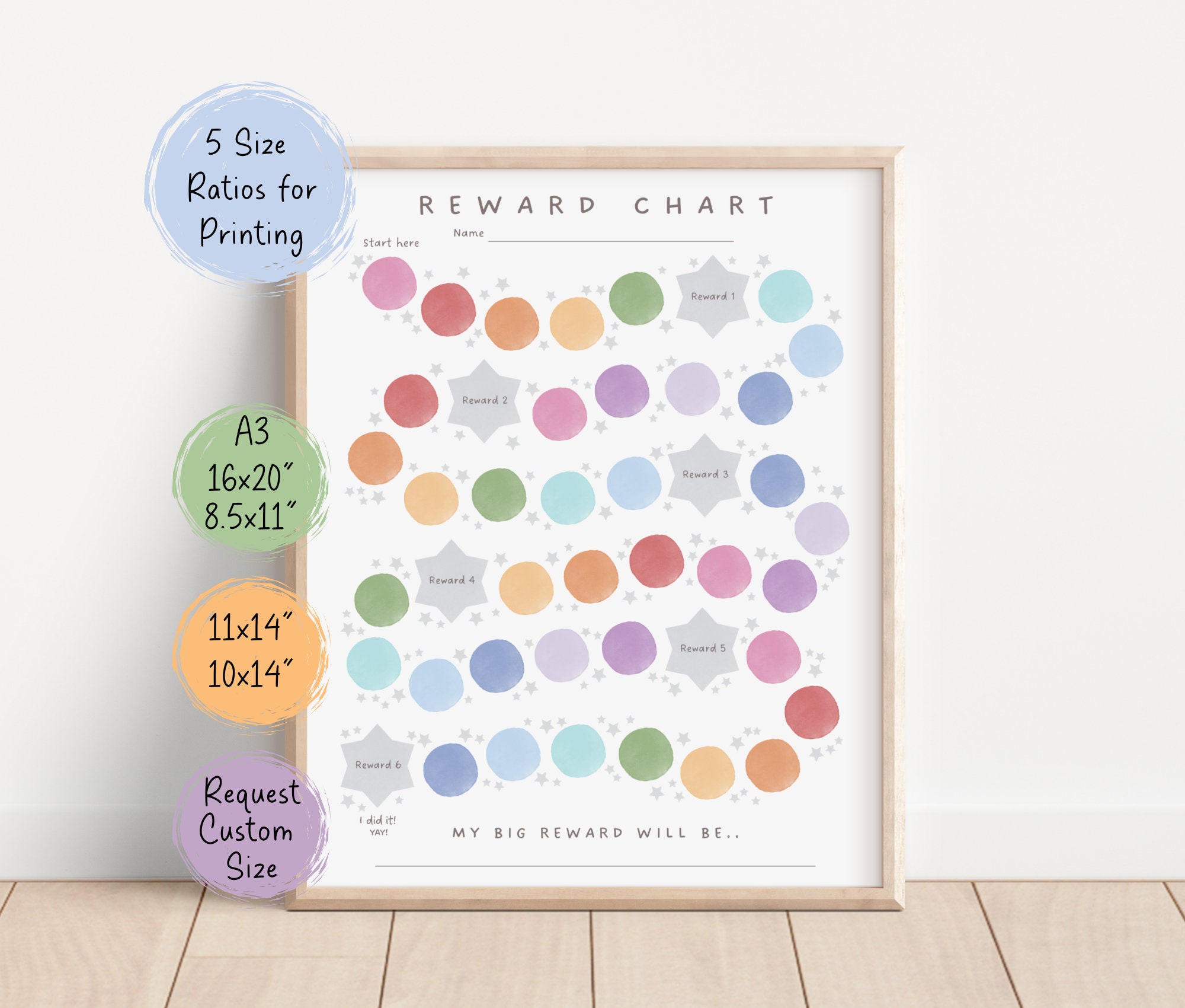 Reward Chart for Toddlers and Kids, Printable Rainbow Chore Poster, Instant Download