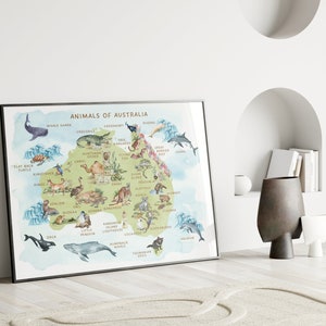 Australian Animals Map Print for Classroom Wall Decor, Educational Kids ...