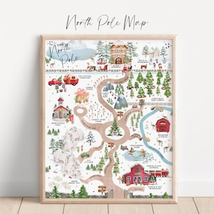 North Pole Map, Cute Christmas Village Kids Decor, Santa's Whimsical Wonderland