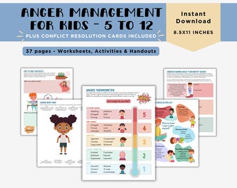 Caderno de exercícios de gerenciamento de raiva infantil, terapia infantil, regulação emocional, estratégias de calma, cartões de resolução de conflitos