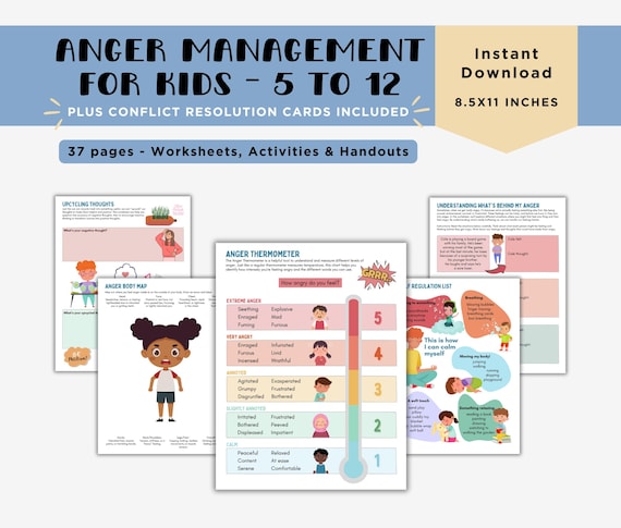 Kids Anger Management Workbook, Child Therapy, Emotional Regulation, Calm Down Strategies, Conflict Resolution Cards