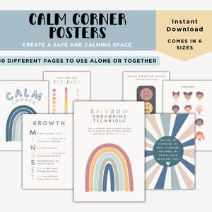 30 Blue Calm Corner Educational Posters Learning Resources Emotional Learning Calming Decor Print Counselor Office Art Printable Kids