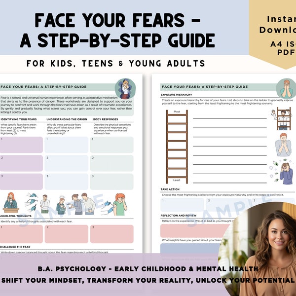 Therapy Worksheet Face Your Fears for teens and young adults, Therapist Resources, Social worker, Counselor tools and exercises