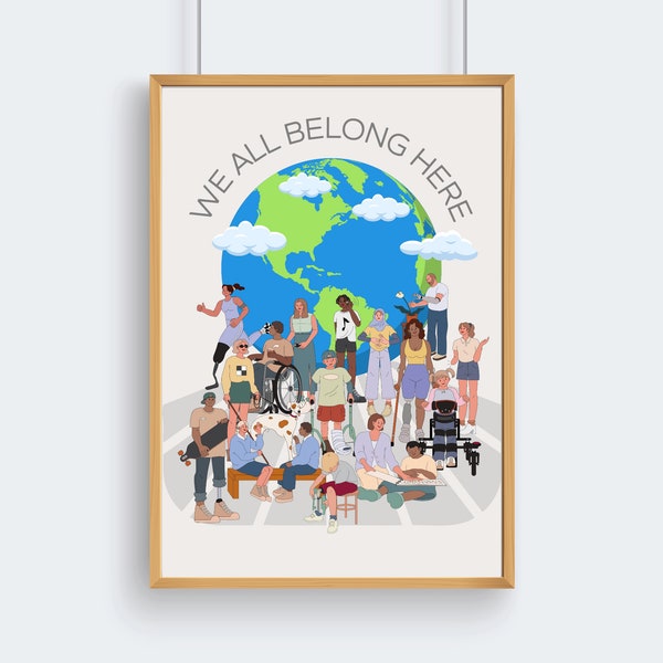 We All Belong Here Poster, Inclusion Posters School Counselor, Social Worker Equality Safe Space Inclusive Wall Art