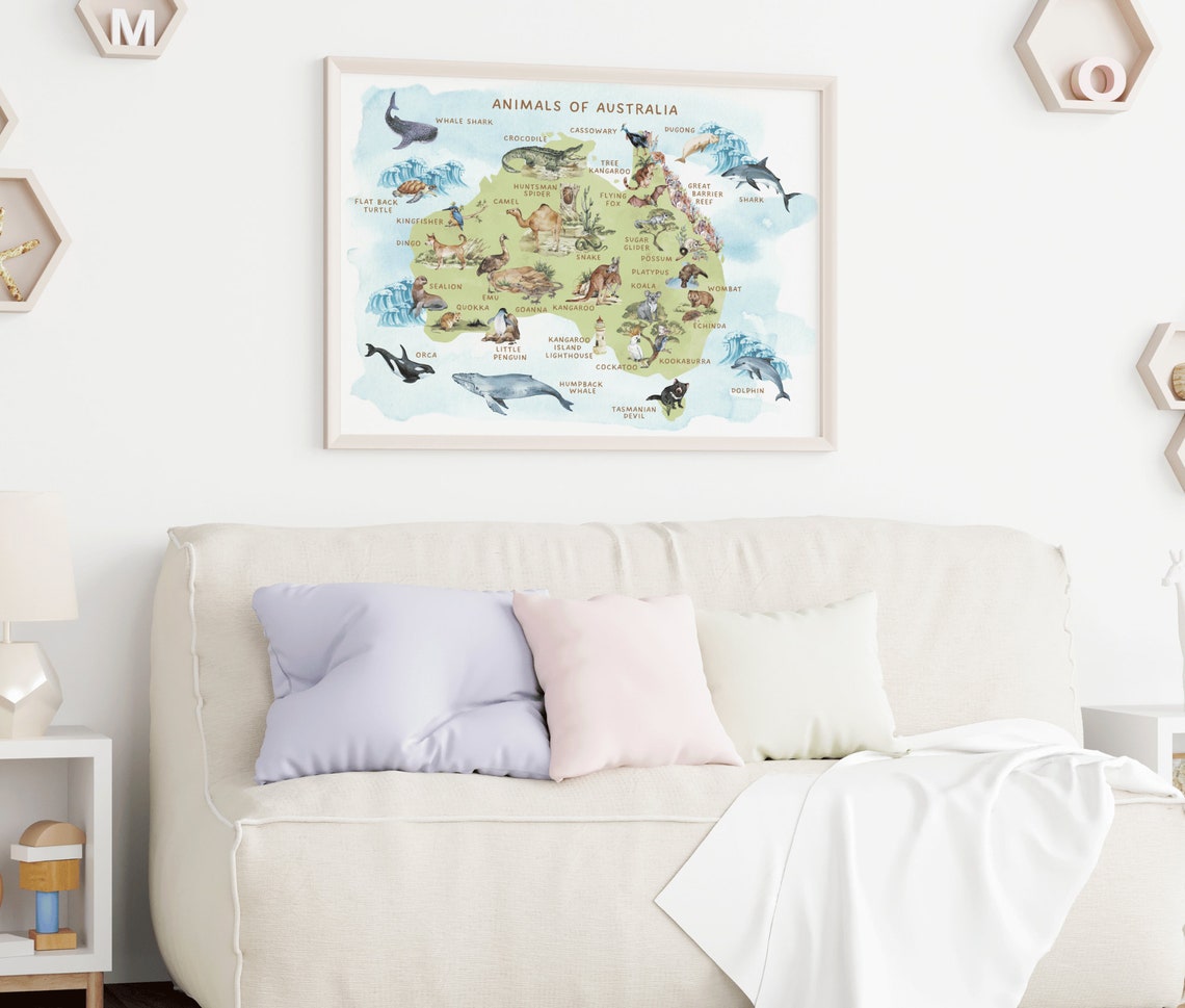 Australian Animals Map Print for Classroom Wall Decor, Educational Kids ...