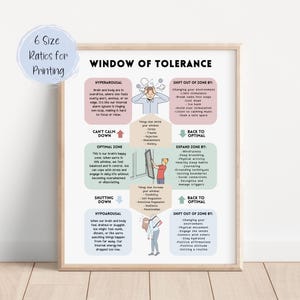 Window of Tolerance Print or Handout, Trauma Therapy, Therapy Office Decor, DBT, Emotional Learning, Health and Wellbeing