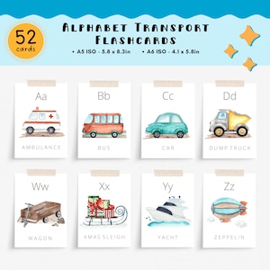 Cartes alphabétiques des véhicules de transport, ressources d'apprentissage préscolaire pour les tout-petits, TÉLÉCHARGEMENT NUMÉRIQUE