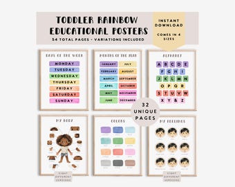 Rainbow Educational Posters for your Toddler Playroom, Preschool Learning Prints, Rainbow Nursery Prints