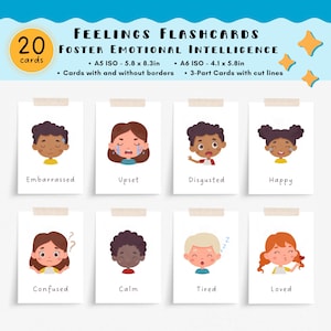 Cartes-éclair sur les sentiments, Cartes sur les émotions, Matériel Montessori, Ressources pour l'école-maison, Téléchargement numérique