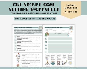 Werkblad sjabloon voor doelen stellen voor adolescenten en jongvolwassenen, doelplanner, slimme doelen, doeltracker, doelendagboek, therapiewerkbladen