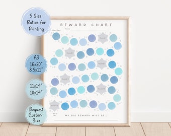 Reward Chart for Toddlers and Kids, Printable Blue Sticker or Star Reward Poster, Instant Download