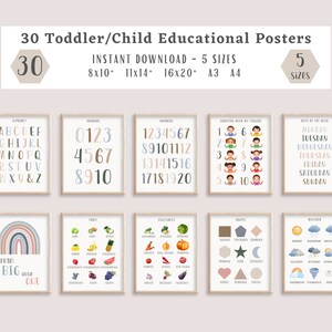 30 affiches éducatives pour tout-petits et enfants - Décor de salle de classe, Impressions d'école à la maison, Montessori, Décor de salle de jeux, Affirmations positives