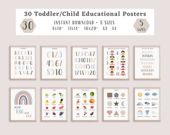 30 Toddler and Child Educational Posters - Classroom Decor, Homeschool Prints, Montessori, Playroom Decor, Positive Affirmations