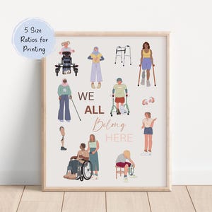 We All Belong Here Poster, Inclusion Posters School Counselor Inclusive Wall Art,Office Decor Social Worker Equality Safe Space