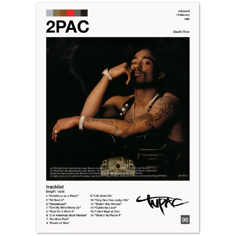 Tupac 2pac Tracklist Poster All Eyez on Me Minimal Album Cover Poster