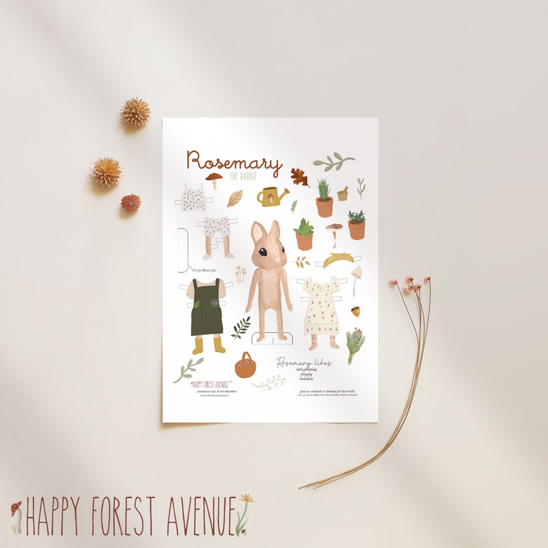 Rosemary the Rabbit Bunny Paper Doll Printable Digital Download Kid ...