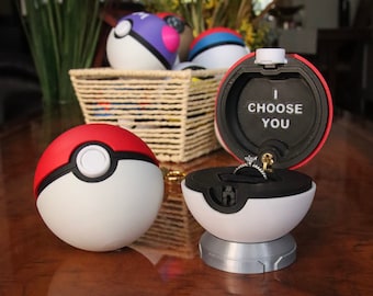 Pokeball Engagement Ring box - Gepersonaliseerde Sieradendoos - Verlovingsringhouder - cadeau voor hem - cadeau voor haar