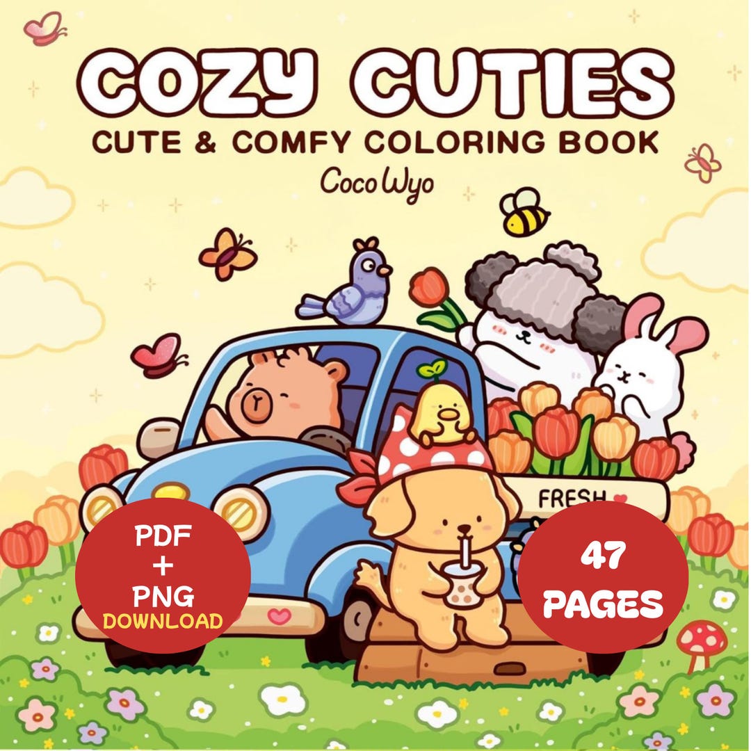 Coloring Book Cozy Cuties PNG PNG 47 Pages of Pretty Kawaii Girls for