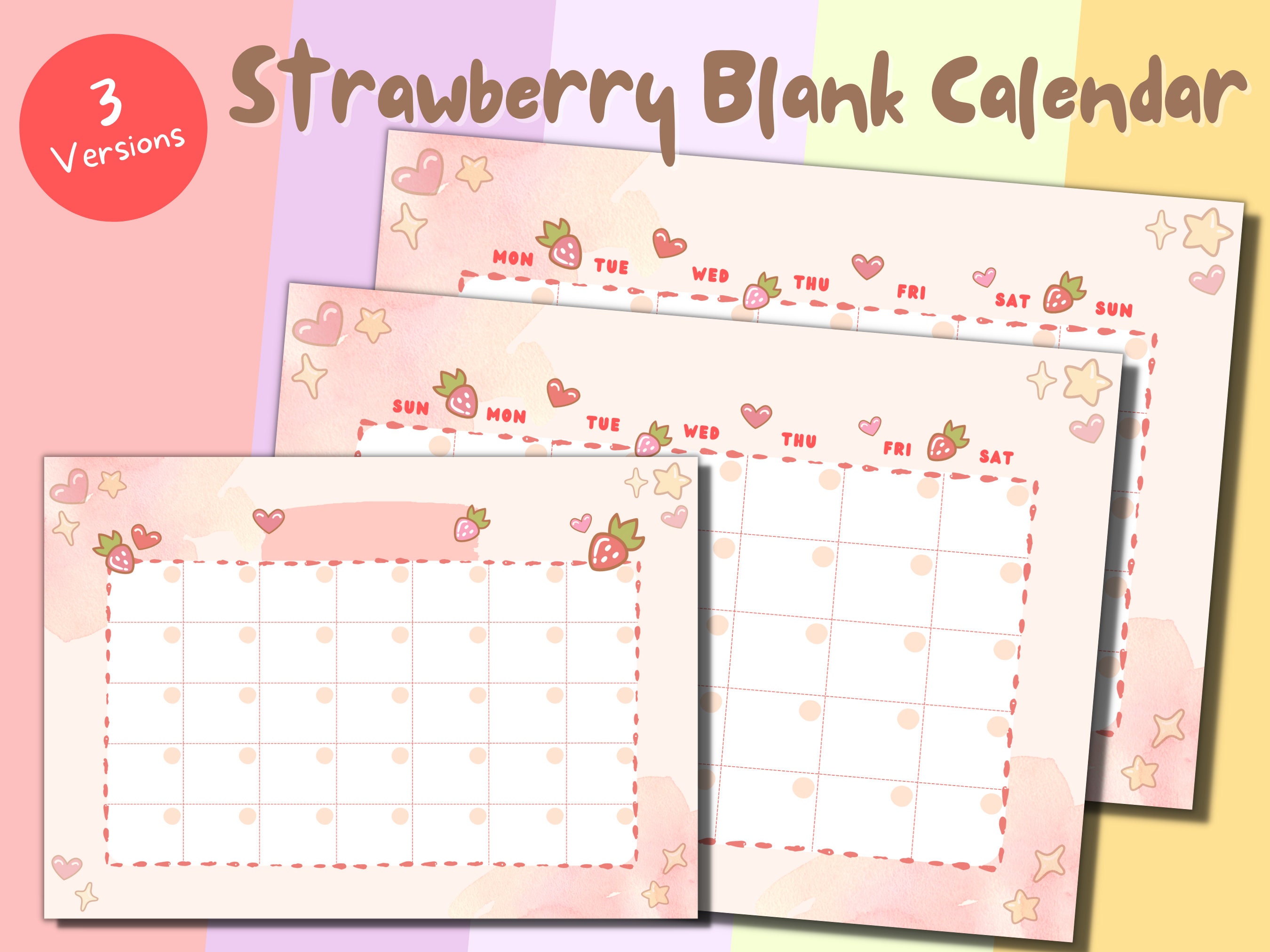 Calender, Open Cute Printable Planner, Cute Blank Calendar, Cute ...