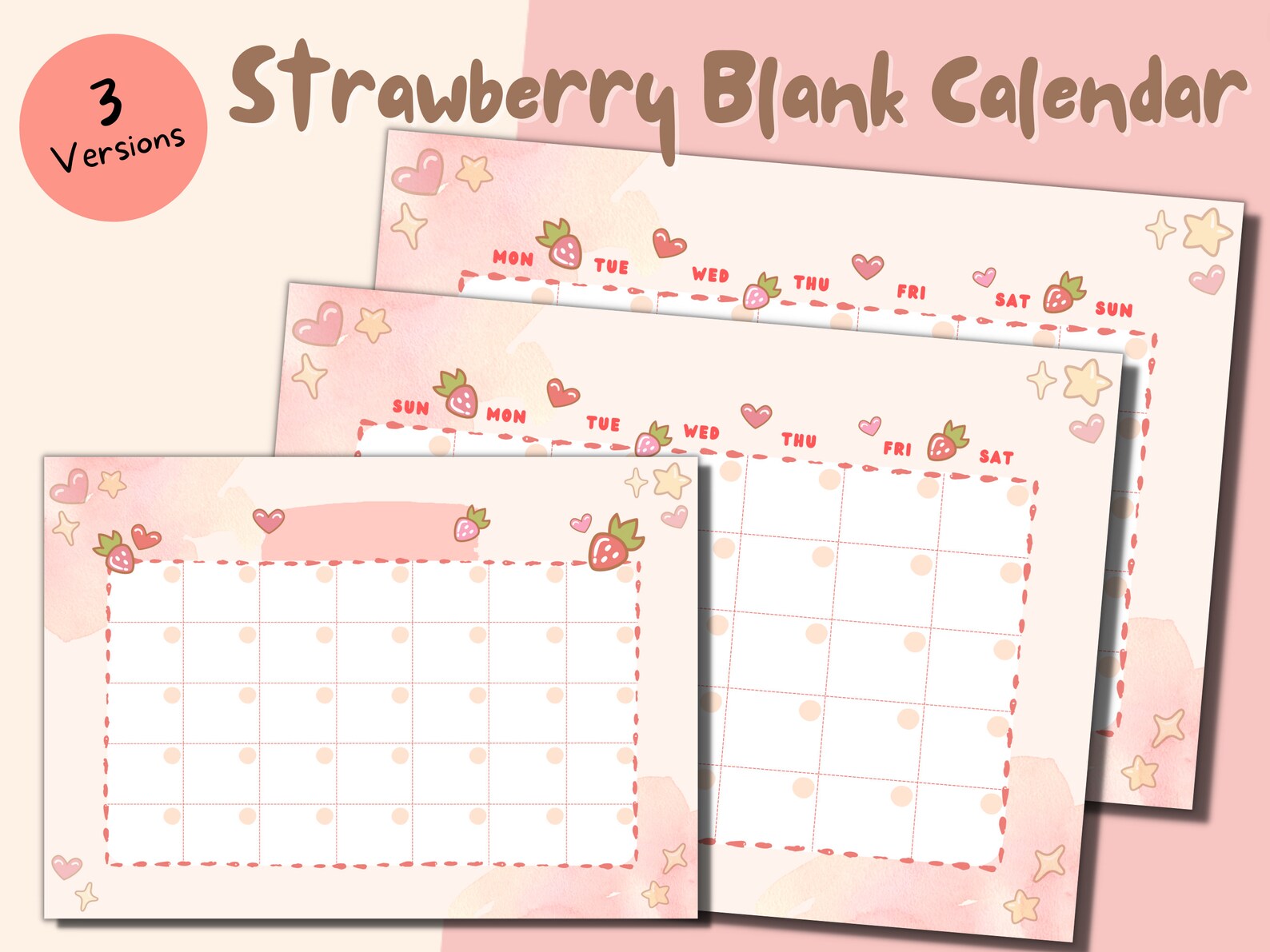 Calender, Strawberry Open Printable Calendar, Open Cute Printable