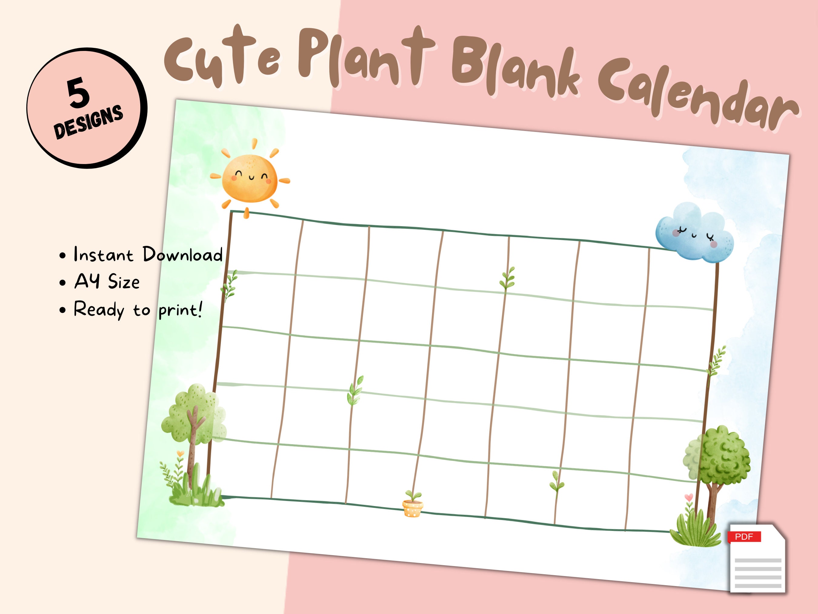 Calender, Cute Plants, Open Cute Printable Calendar, Open Cute