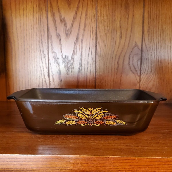 Vintage Anchor Hocking Brown Loaf Pan with Wheat Pattern, Teflon Coated