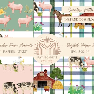 Farm Animals Seamless Pattern, Farm Animals Digital Paper, Watercolor Farm Animals, Farm Animals Repeat Pattern, Farm Animals Digital