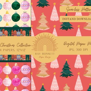 Pink Christmas Seamless Pattern Digital Paper Instant Download Christmas Repeat Pattern