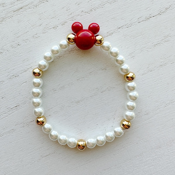 14k Gold Beaded Mouse Head Bracelet | Faux Pearl