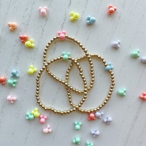 14k Gold | 4mm Gold Bead | Pastel | Rainbow | Pearl | Mouse Head | Beaded Bracelet