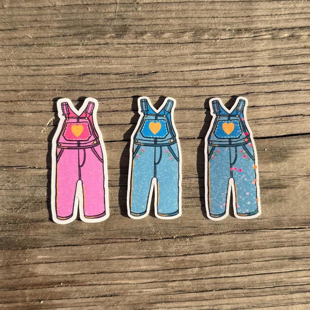 Blue and Pink Overalls Sticker Glitter or Glossy - Etsy
