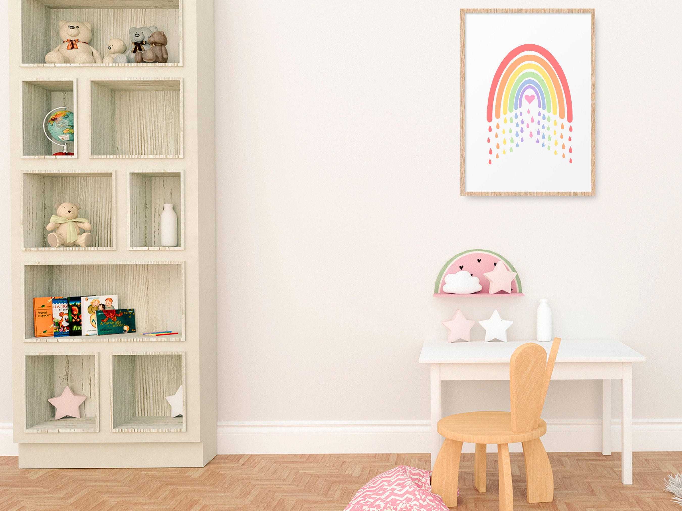 Printable Nursery Wall Art Rainbow With Raindrops - Etsy