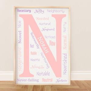 Benutzerdefinierter Anfangsdruck, Buchstabe N, Positive Affirmationen für Baby-Mädchen oder Jungen-Kinderzimmer oder Kinder-Spielzimmer, Name und Farben personalisieren