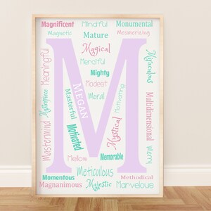 Personalisierte Buchstabe M druckbare Wandkunst mit positiven Affirmationen für Baby Mädchen oder Jungen Kinderzimmer oder Kinderspielzimmer - Beliebige benutzerdefinierte Farben