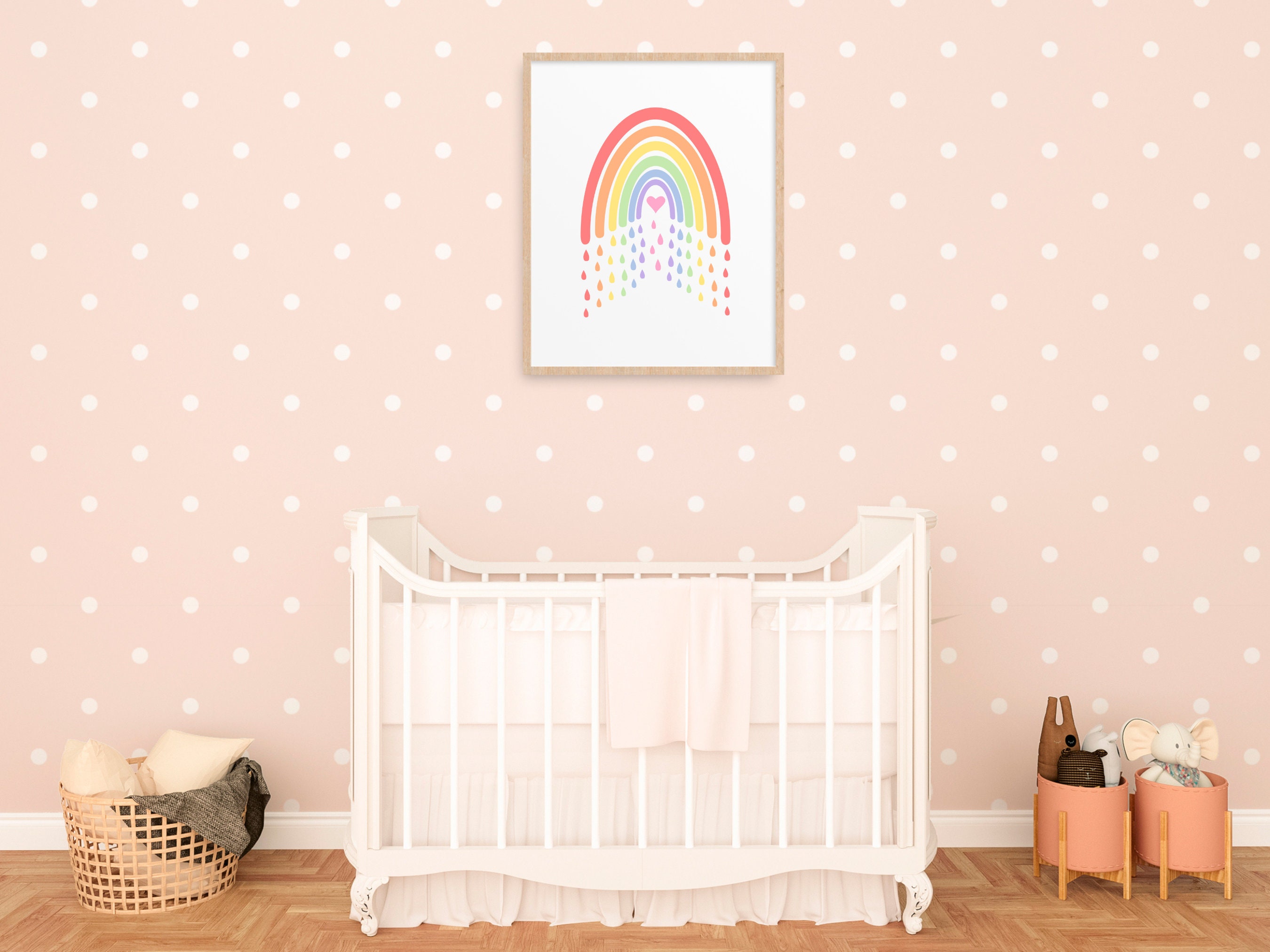 Printable Nursery Wall Art Rainbow With Raindrops - Etsy