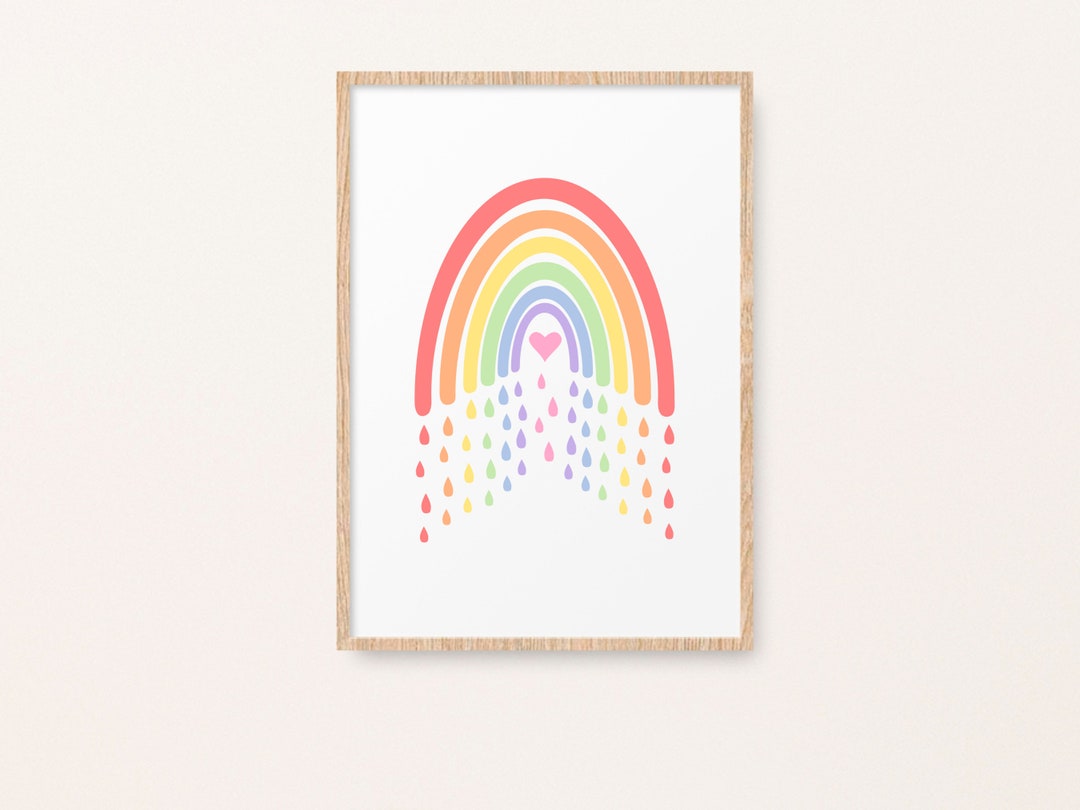 Printable Nursery Wall Art Rainbow With Raindrops - Etsy