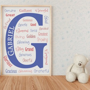 Personalisierte Buchstabe G druckbare Wandkunst mit positiven Affirmationen für Baby Mädchen oder Jungen Kinderzimmer oder Kinderspielzimmer - Beliebige benutzerdefinierte Farben