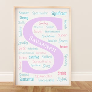 Personalisierte Buchstabe S druckbare Wandkunst mit positiven Affirmationen für Baby Mädchen oder Jungen Kinderzimmer oder Kinderspielzimmer - Beliebige benutzerdefinierte Farben